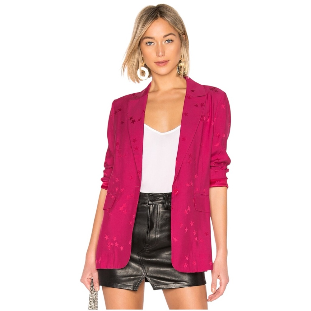 Equipment Hampton Blazer Jacket Size 6 Amaranth‎ Star Jacquard Satin Oversized